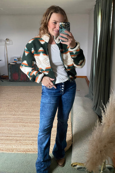 Cropped Aztec Sherpa - Hunter
