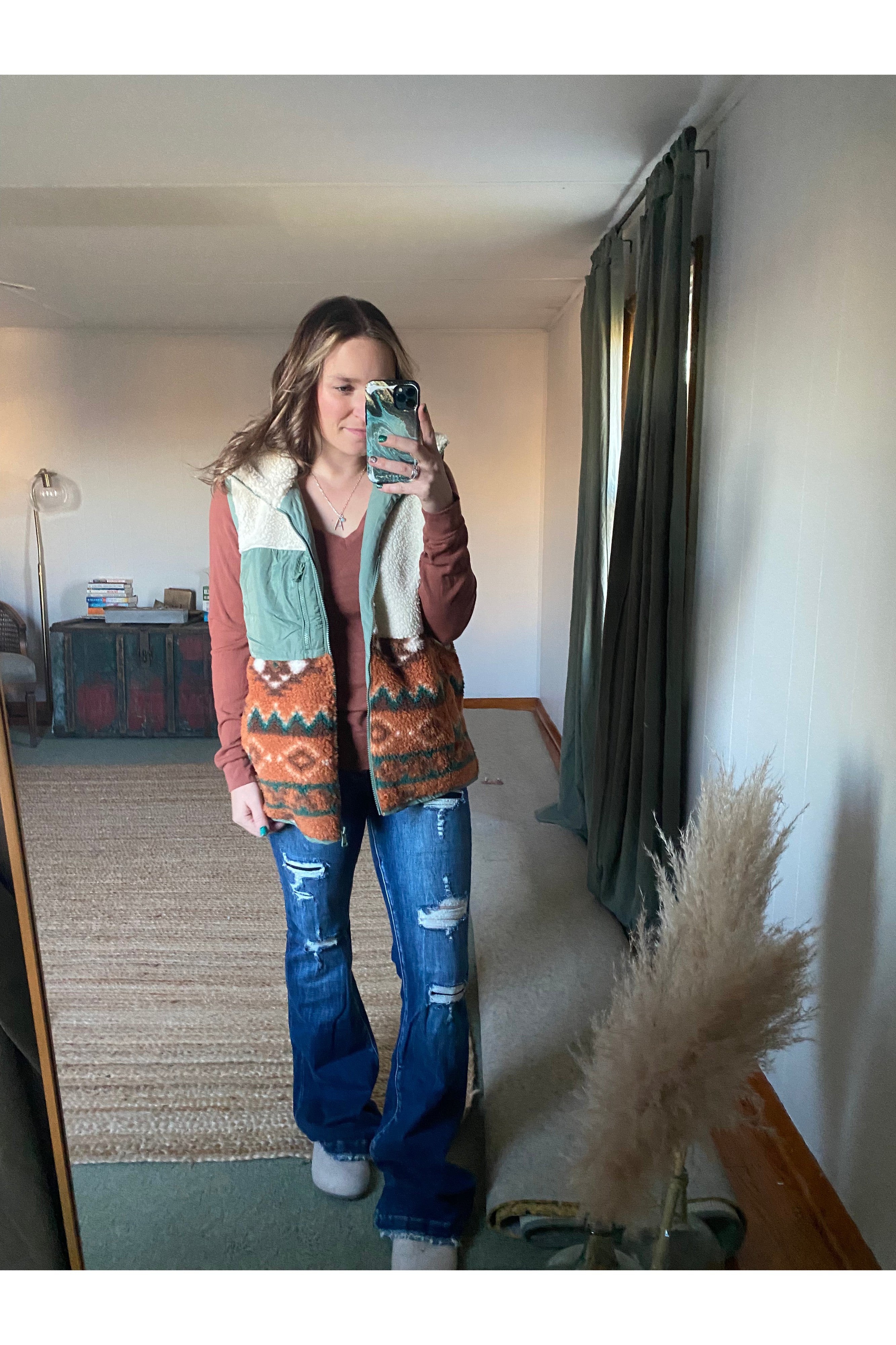 White Aztec Sherpa Vest