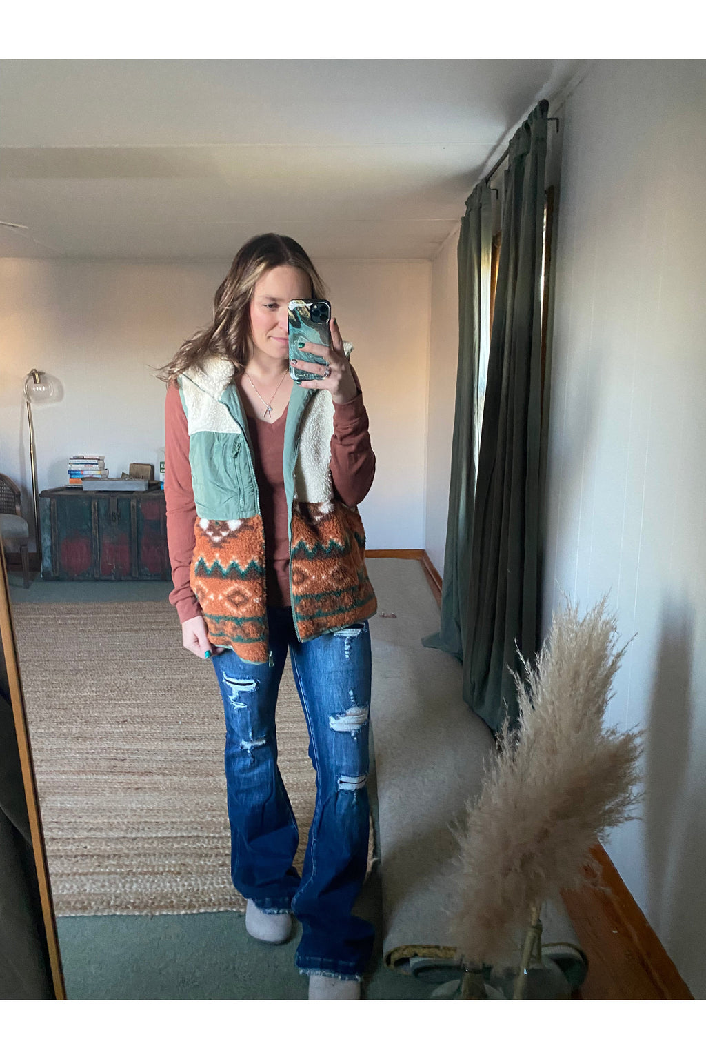 White Aztec Sherpa Vest