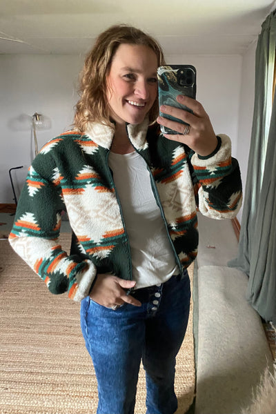 Cropped Aztec Sherpa - Hunter