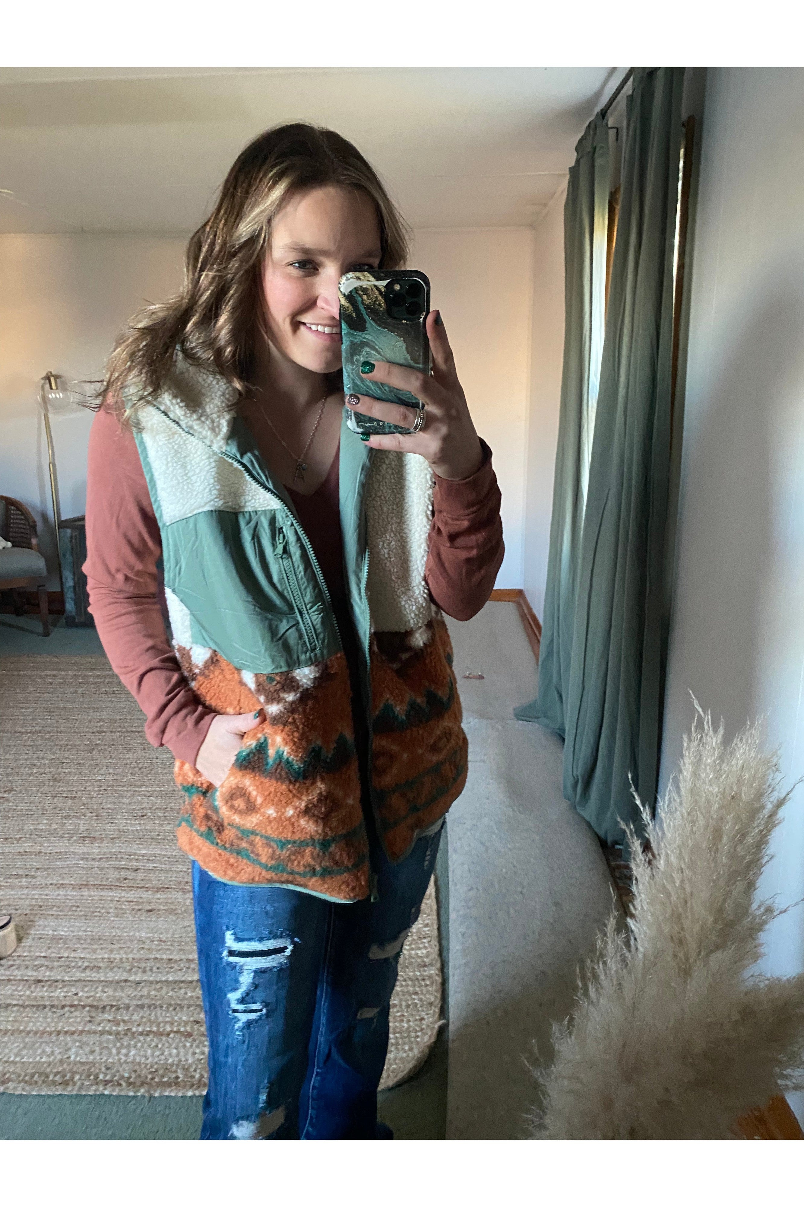 White Aztec Sherpa Vest