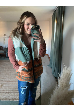 White Aztec Sherpa Vest
