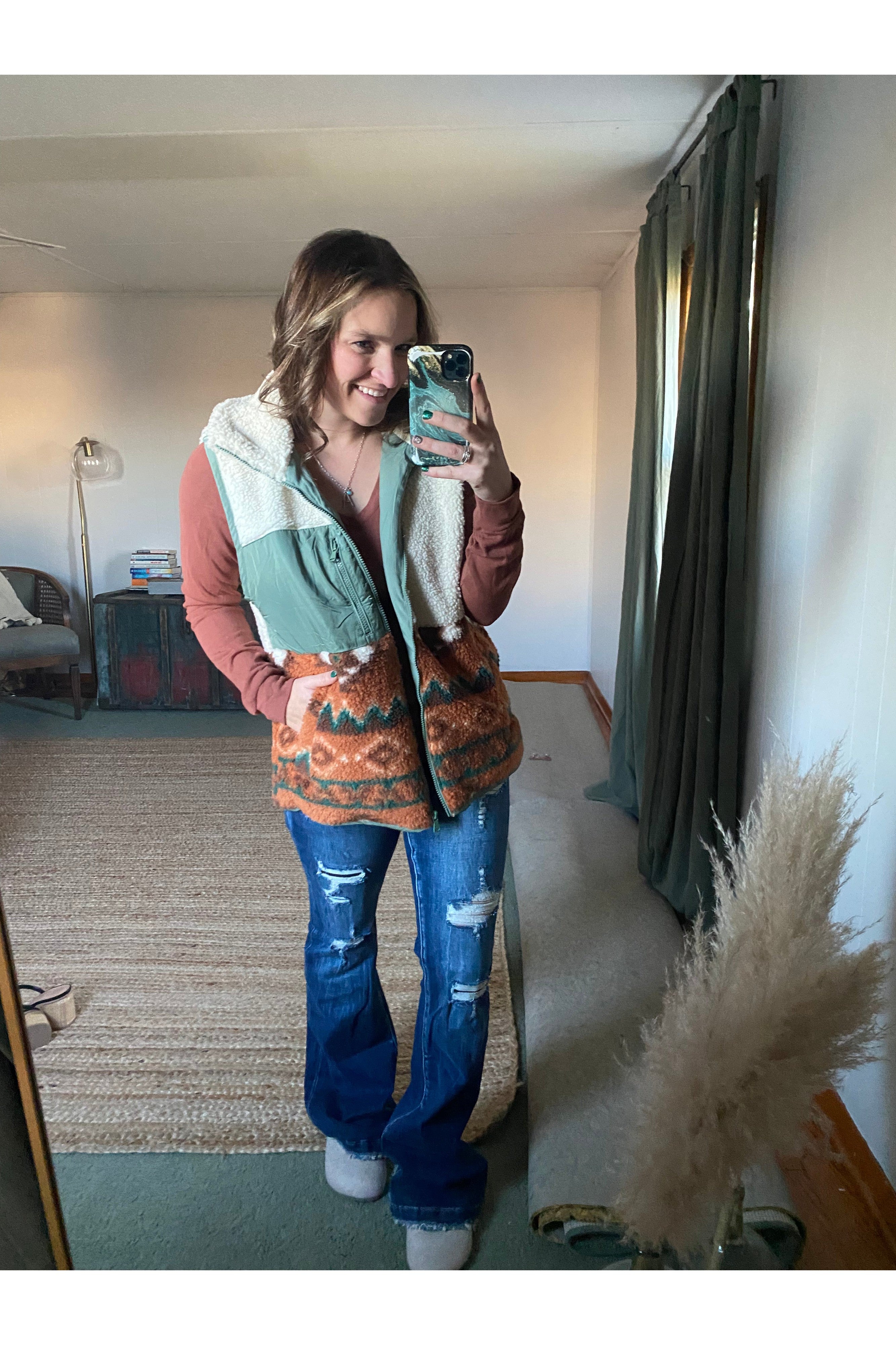 White Aztec Sherpa Vest