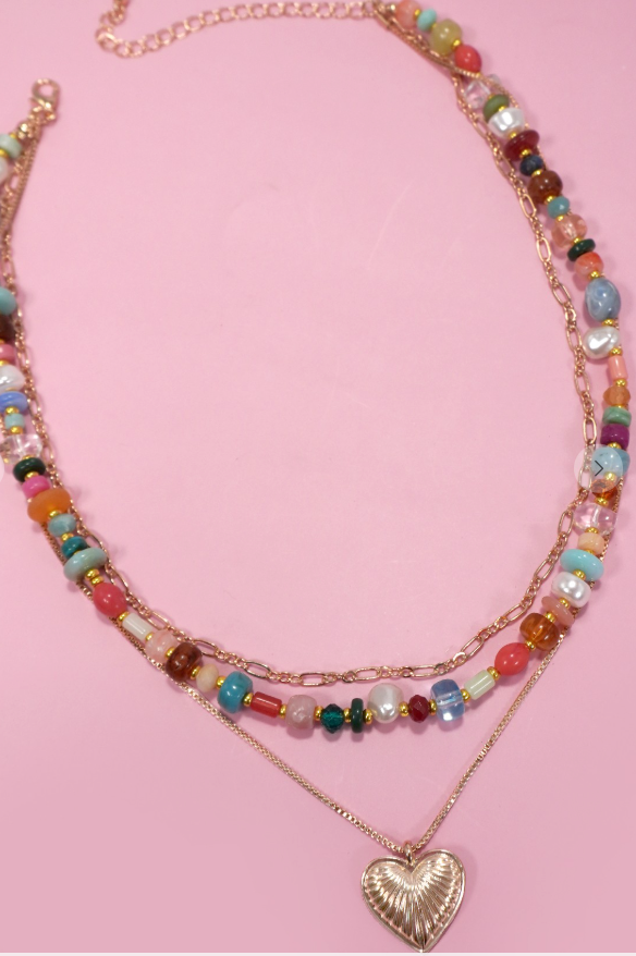 Colorful Beaded Heart Necklace