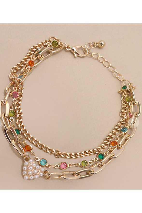 Pearl Heart Colorful Stone Bracelet
