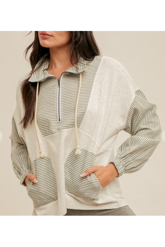 Green Stripe Terry Sweatshirt