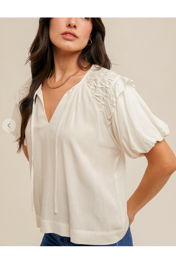 White Bubble Sleeve Blouse