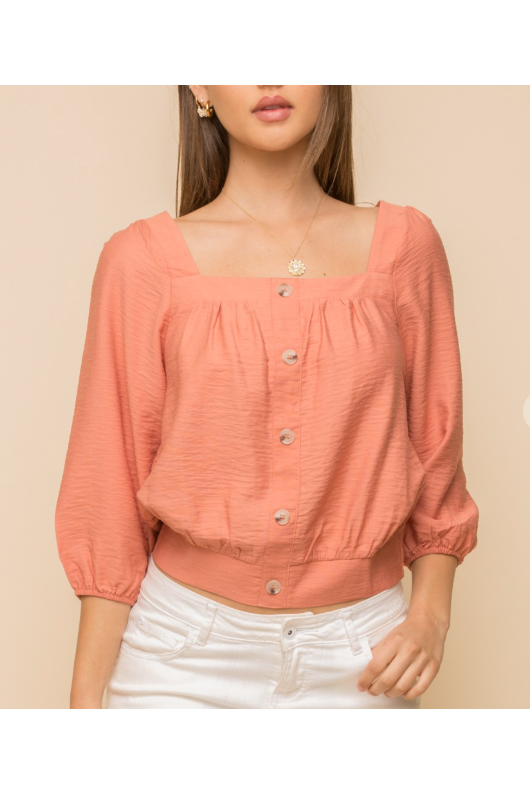 Salmon Square Neck Blouse