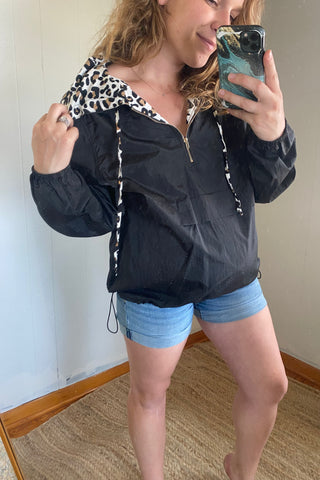 Black Windbreaker with Leopard Hood